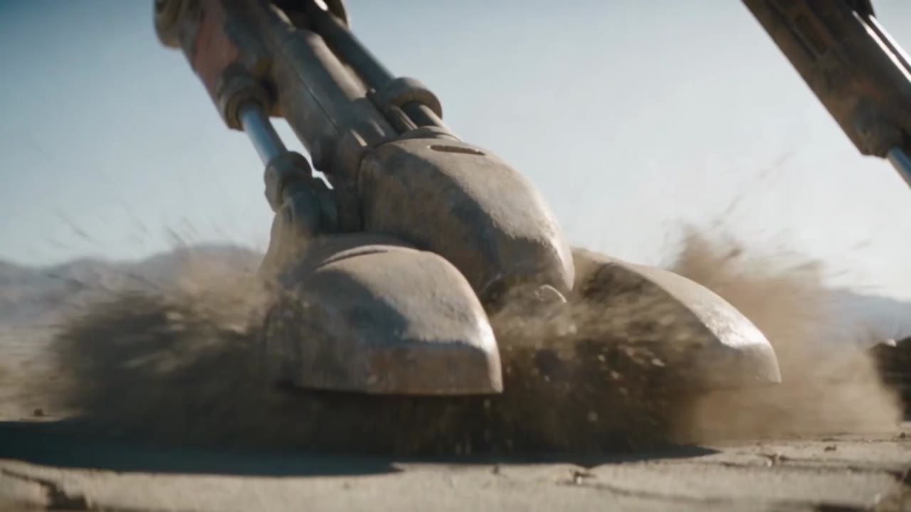 An armored walker stomping in the desert